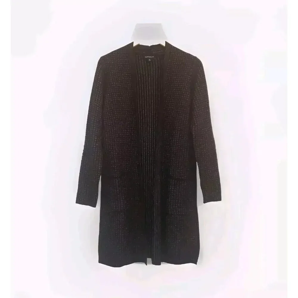 Fortune + Ivy Open Cardigan Sweater Women's Size Medium Black Grey Coatigan NWOT - Picture 1 of 16